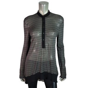 Superfine Top Size M Tunic Wool Lightweight Sheer High Neck Stretch Casual Black